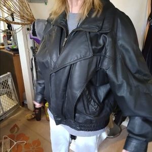 Black leather motorcycle jacket